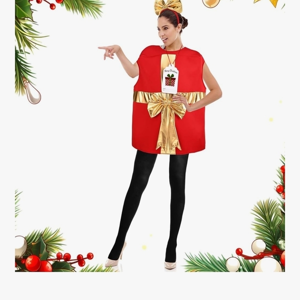 Festive Red and Gold Gift Box Costume - Picture 5 of 16